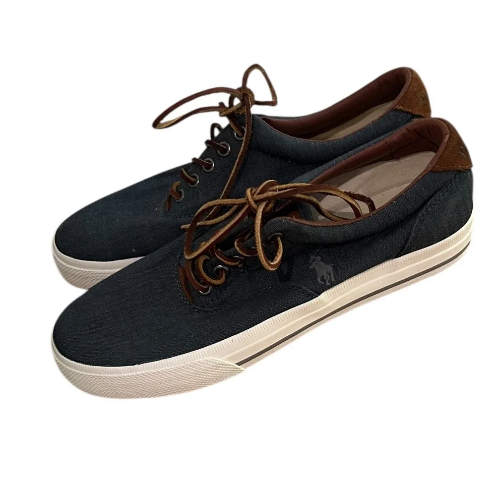 Polo Ralph Lauren Vaughn Blue Leather Laces Boat Shoes‎ Sneakers Size 8D Cotton